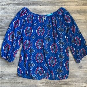 Women's Francesca’s Buttons Sheer Printed 3/4th Sleeve Top Medium